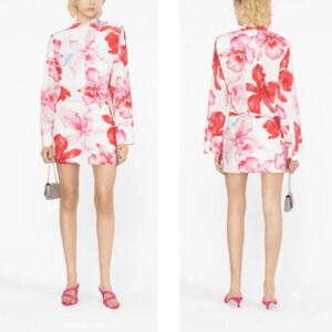 The Attico Margot floral print Mini Dress Long Sleeve White Red EUR 40 US S